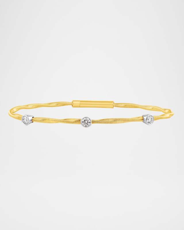 Twisted Wire 3-Stone Diamond Bangle in 18K Gold